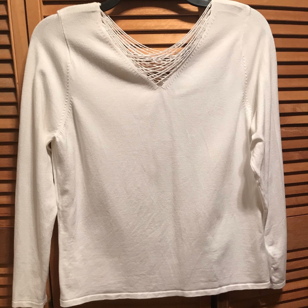 Once 1  Again White with Beaded Neckline Top